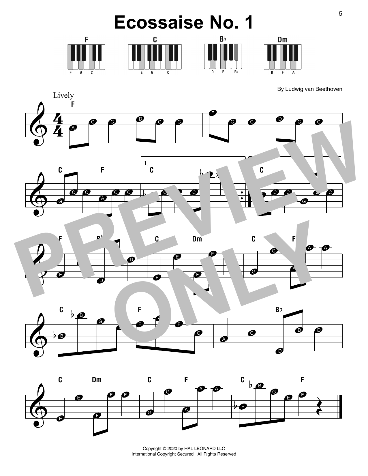 Download Ludwig van Beethoven Ecossaise No. 1 Sheet Music and learn how to play Super Easy Piano PDF digital score in minutes