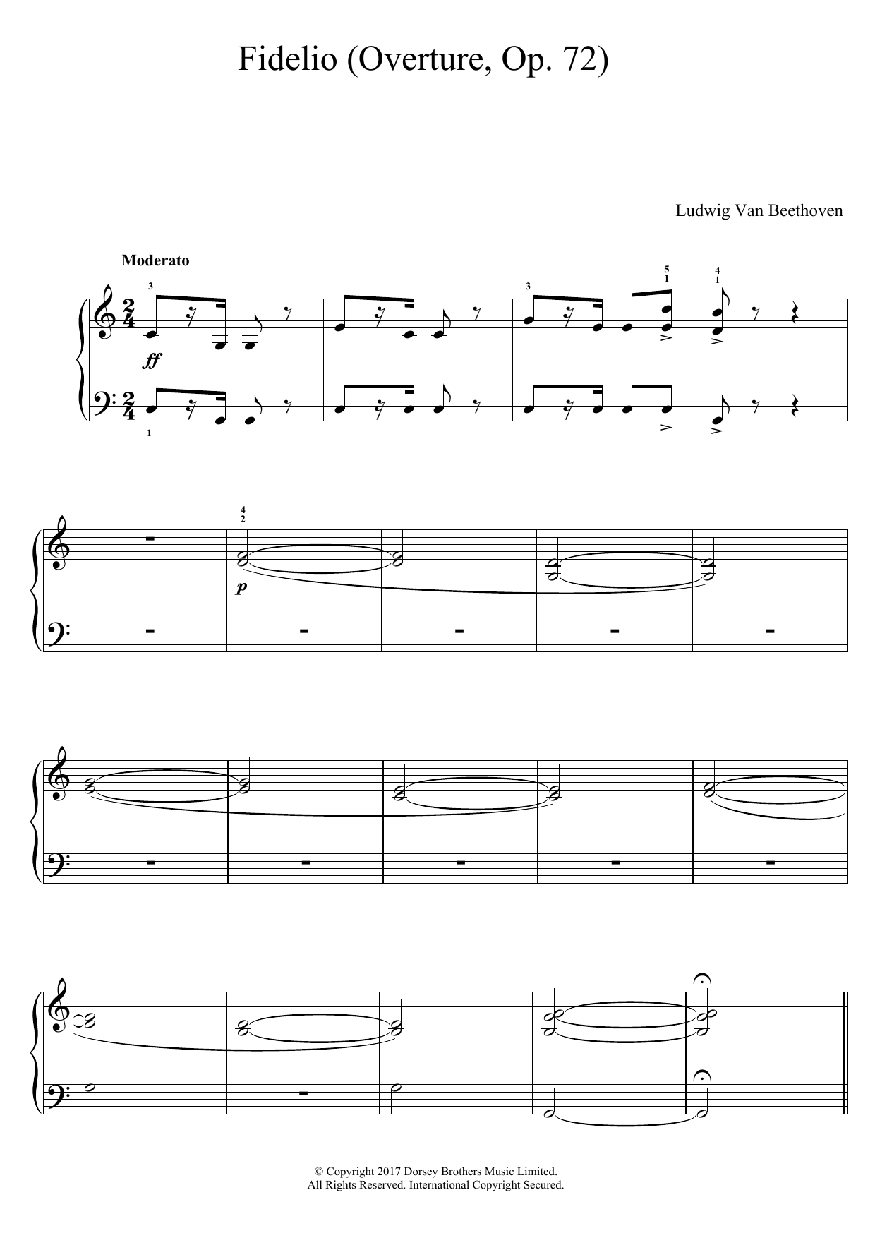 Download Ludwig van Beethoven Fidelio (Overture, Op. 72) Sheet Music and learn how to play Easy Piano PDF digital score in minutes