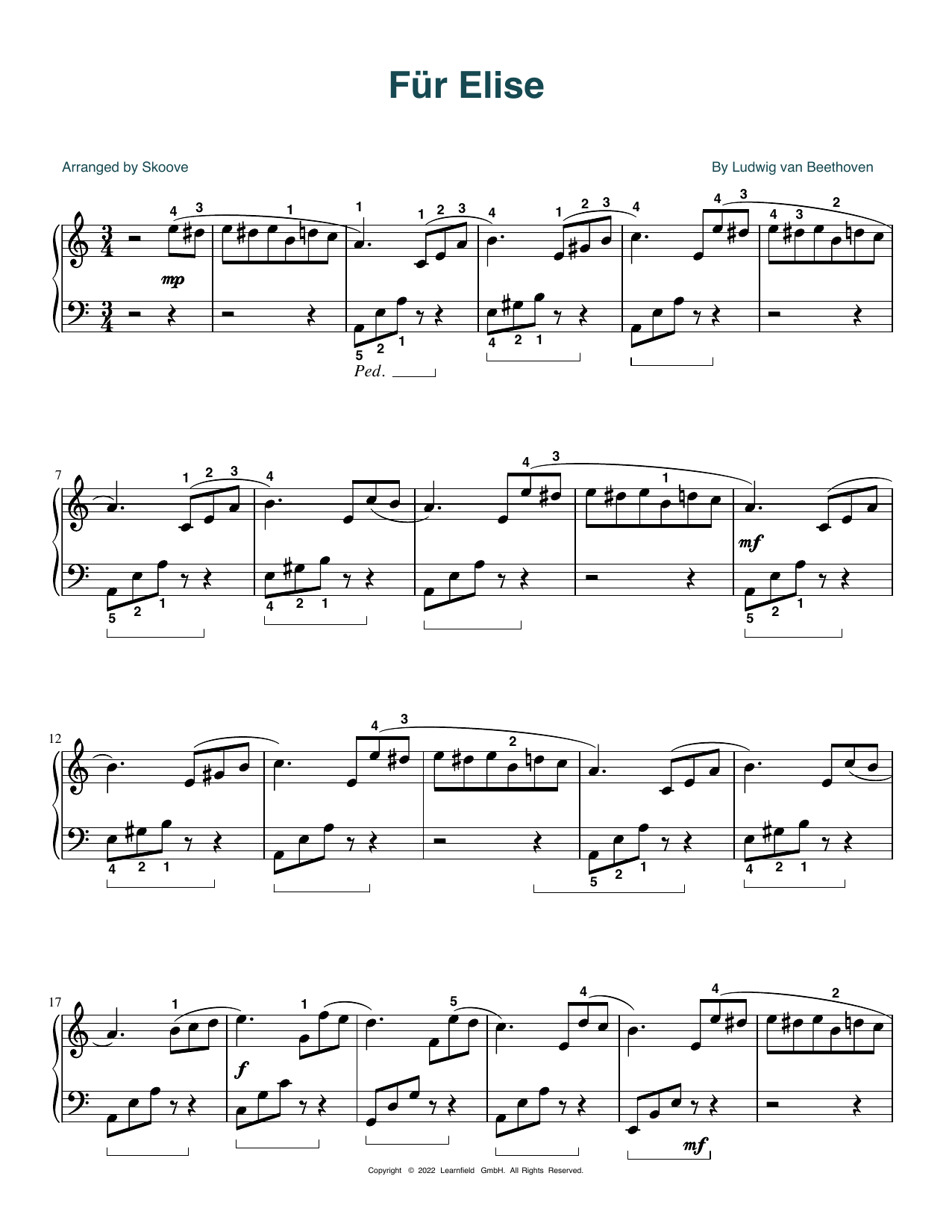 Download Ludwig van Beethoven Fur Elise (arr. Skoove) Sheet Music and learn how to play Beginner Piano (Abridged) PDF digital score in minutes
