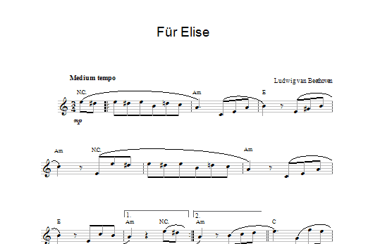 Download Ludwig van Beethoven Fur Elise Sheet Music and learn how to play Melody Line & Chords PDF digital score in minutes