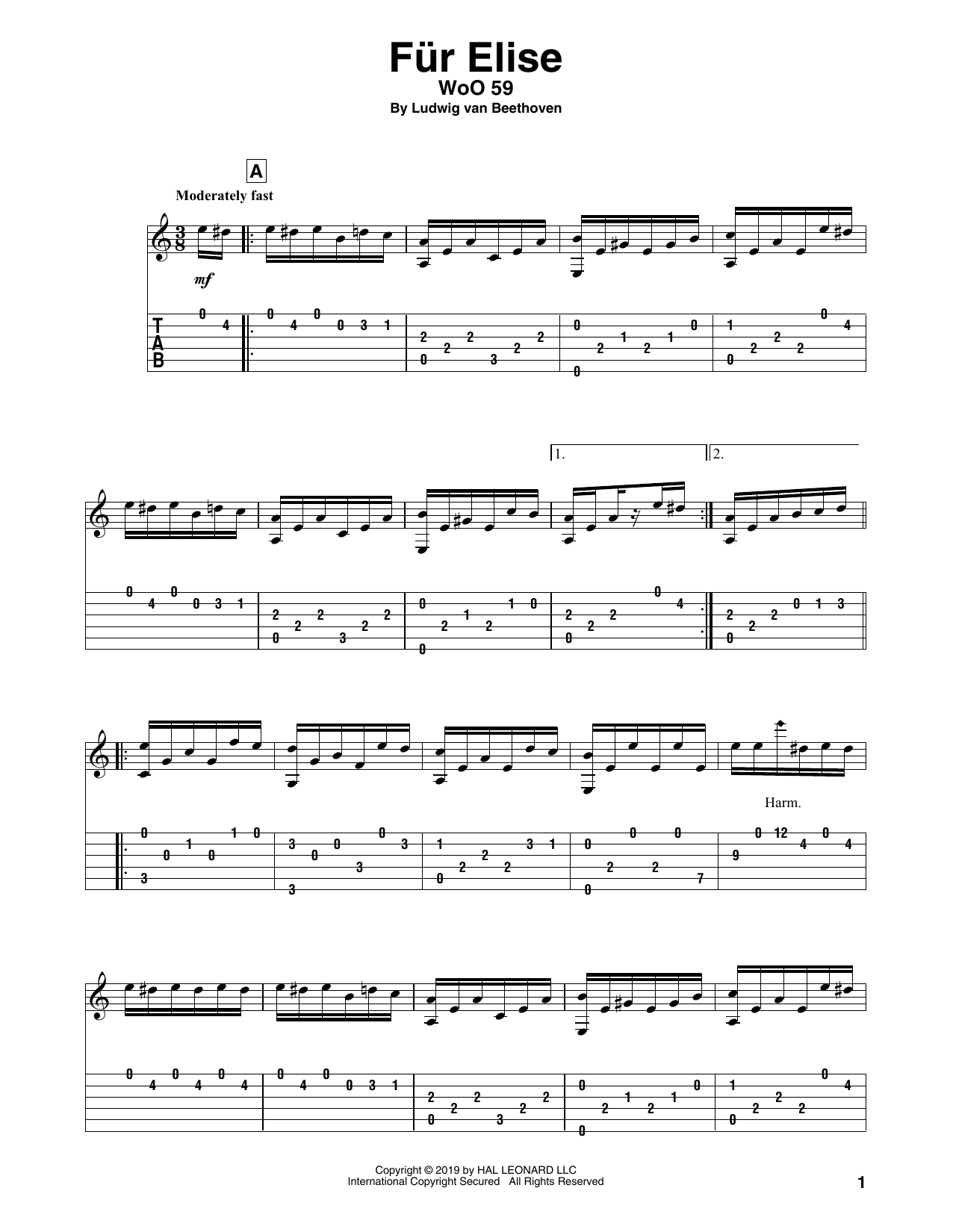 Download Ludwig van Beethoven Fur Elise, WoO 59 (arr. Bill LaFleur) Sheet Music and learn how to play Solo Guitar PDF digital score in minutes