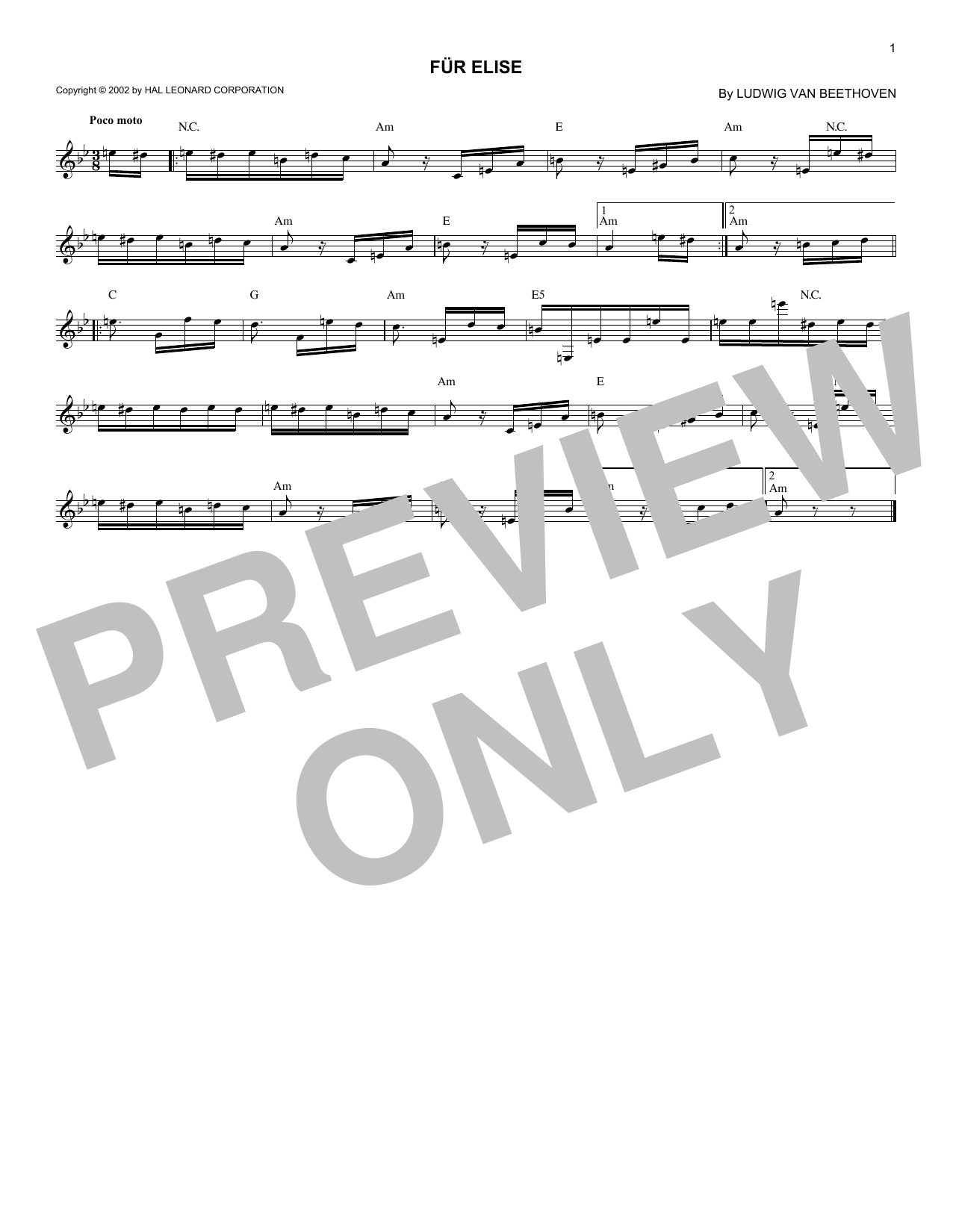 Download Ludwig van Beethoven Fur Elise, WoO 59 Sheet Music and learn how to play Easy Guitar PDF digital score in minutes