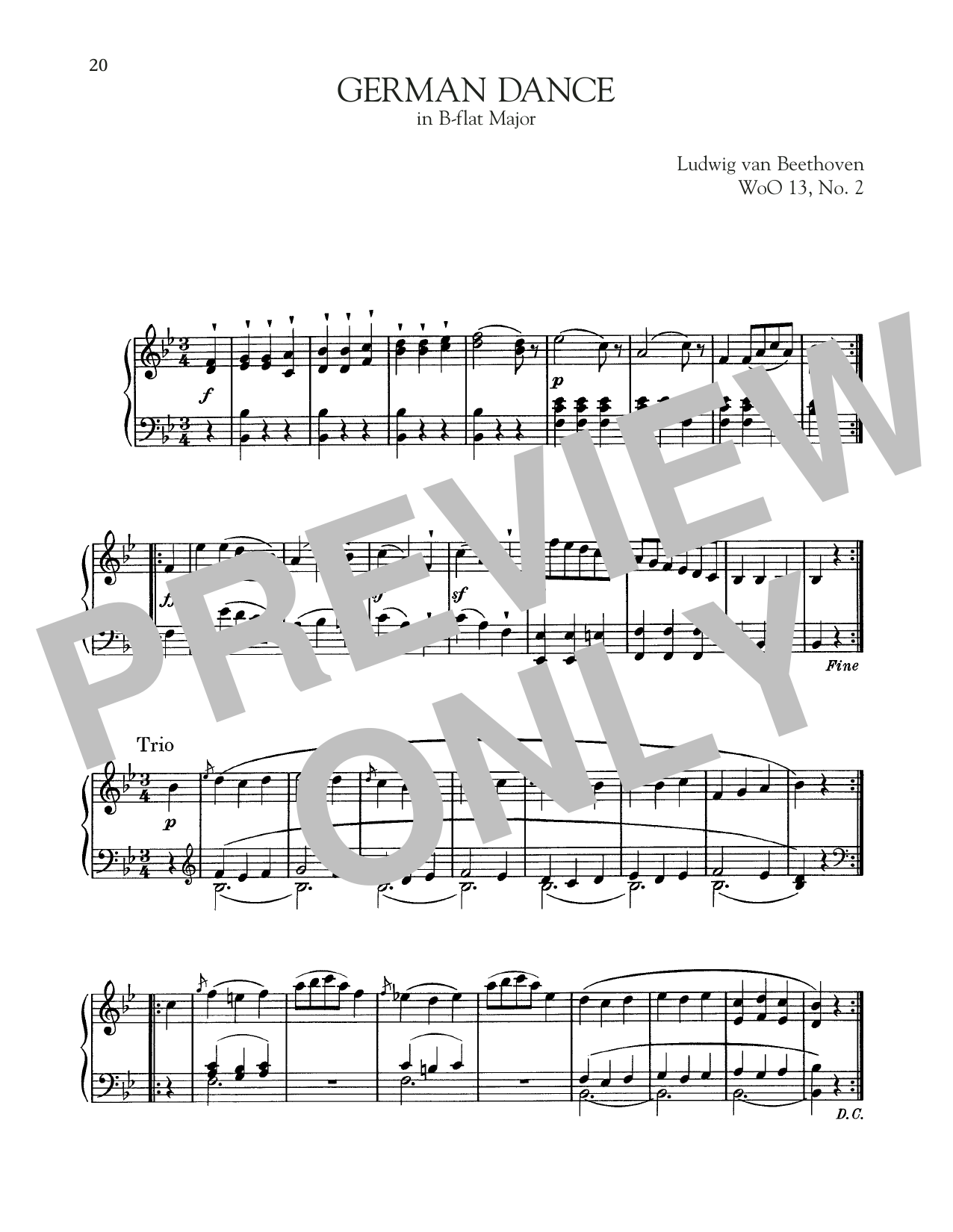 Download Ludwig van Beethoven German Dance In B-Flat Major, WoO 13, No. 2 Sheet Music and learn how to play Piano Solo PDF digital score in minutes