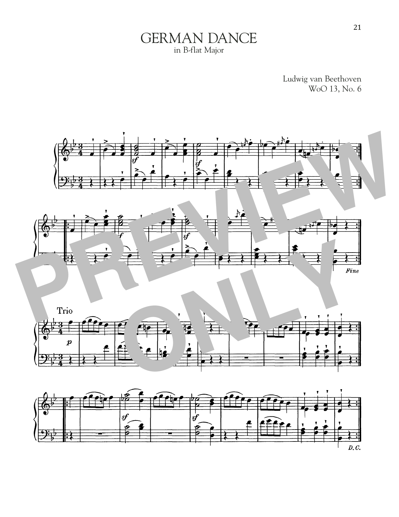 Download Ludwig van Beethoven German Dance In B-Flat Major, WoO 13, No. 6 Sheet Music and learn how to play Piano Solo PDF digital score in minutes
