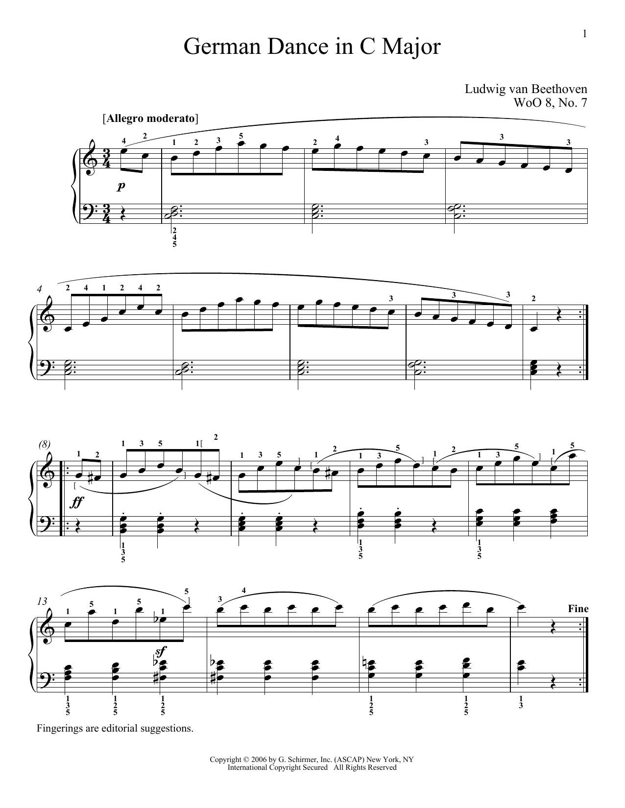 Download Ludwig van Beethoven German Dance In C Major, WoO 8, No. 1 Sheet Music and learn how to play Piano PDF digital score in minutes