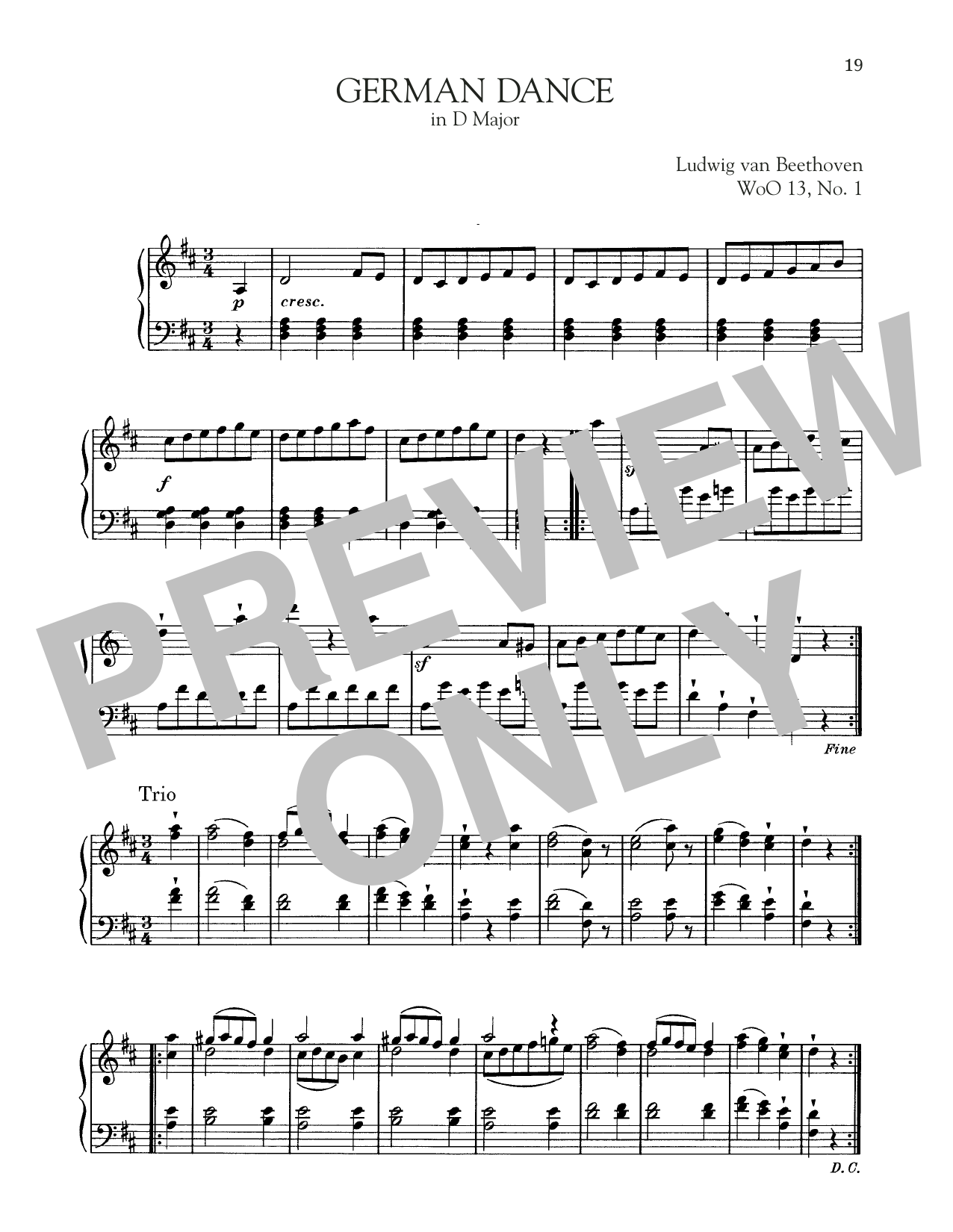 Download Ludwig van Beethoven German Dance In D Major, WoO 13, No. 1 Sheet Music and learn how to play Piano Solo PDF digital score in minutes