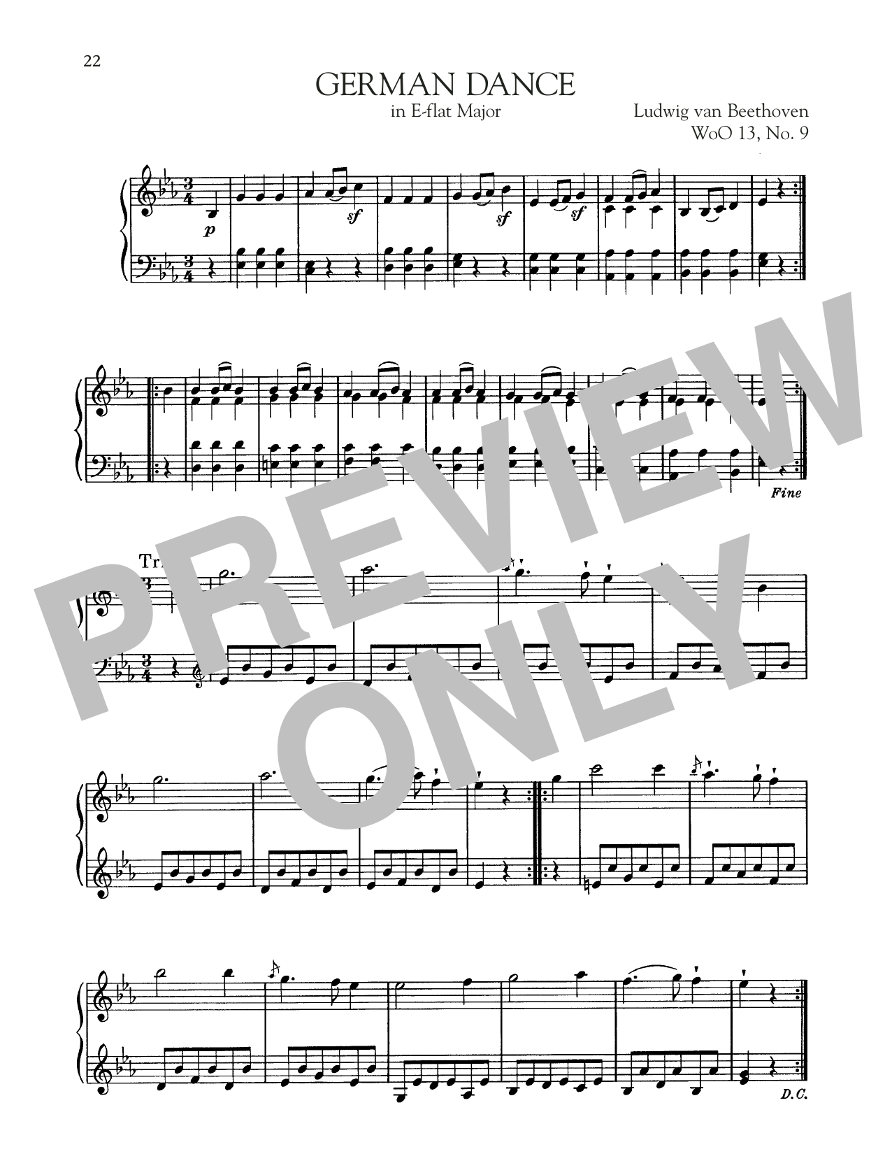 Download Ludwig van Beethoven German Dance In E-Flat Major, WoO 13, No. 9 Sheet Music and learn how to play Piano Solo PDF digital score in minutes