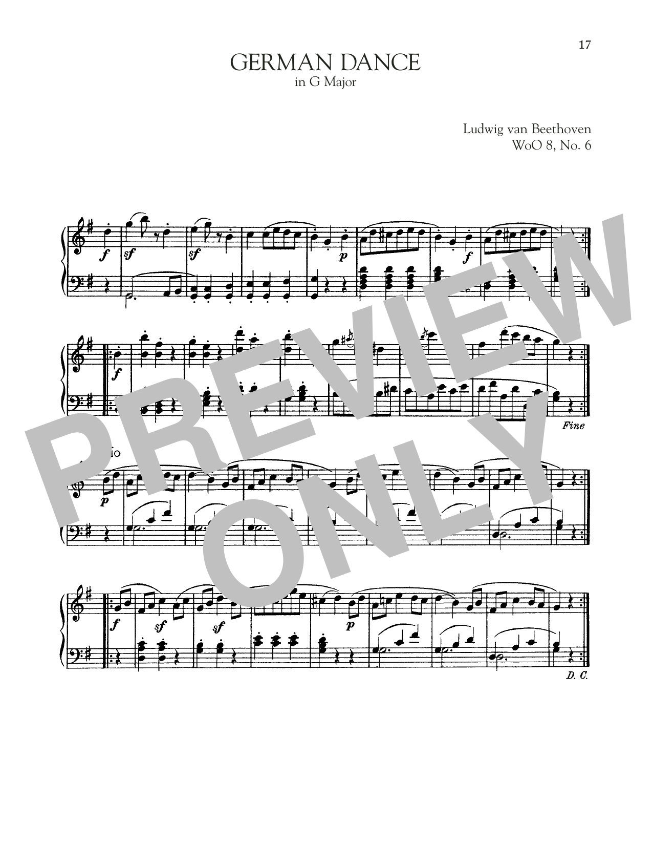 Download Ludwig van Beethoven German Dance In G Major, WoO 8, No. 6 Sheet Music and learn how to play Piano Solo PDF digital score in minutes