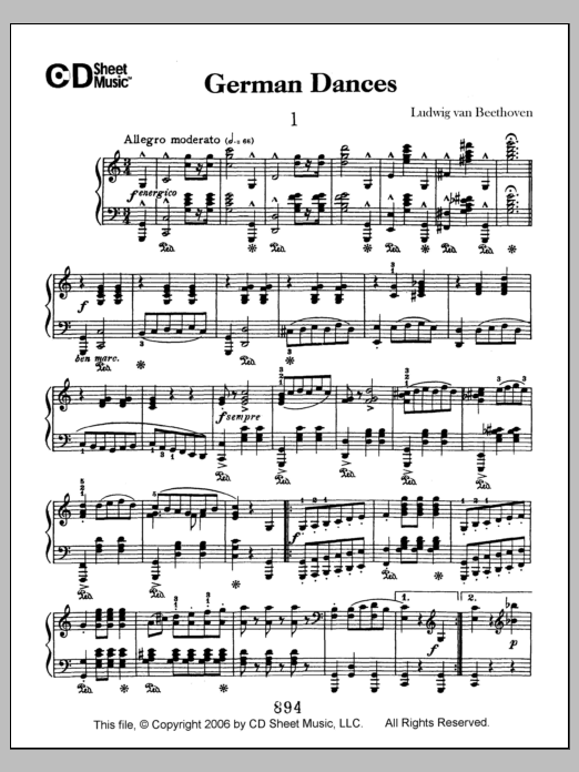 Download Ludwig van Beethoven German Dances (3) Sheet Music and learn how to play Piano Solo PDF digital score in minutes