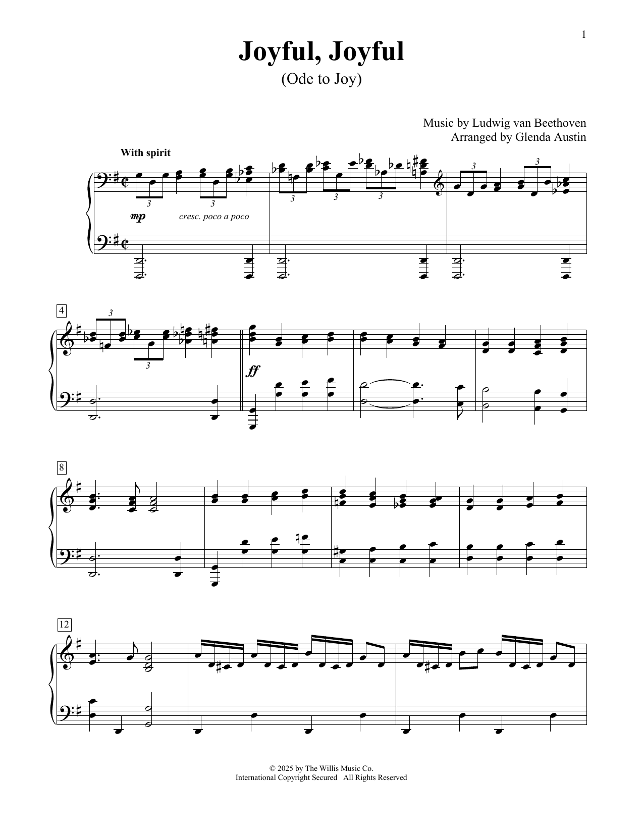 Download Ludwig Van Beethoven Joyful, Joyful (Ode To Joy) (arr. Glenda Austin) Sheet Music and learn how to play Educational Piano PDF digital score in minutes