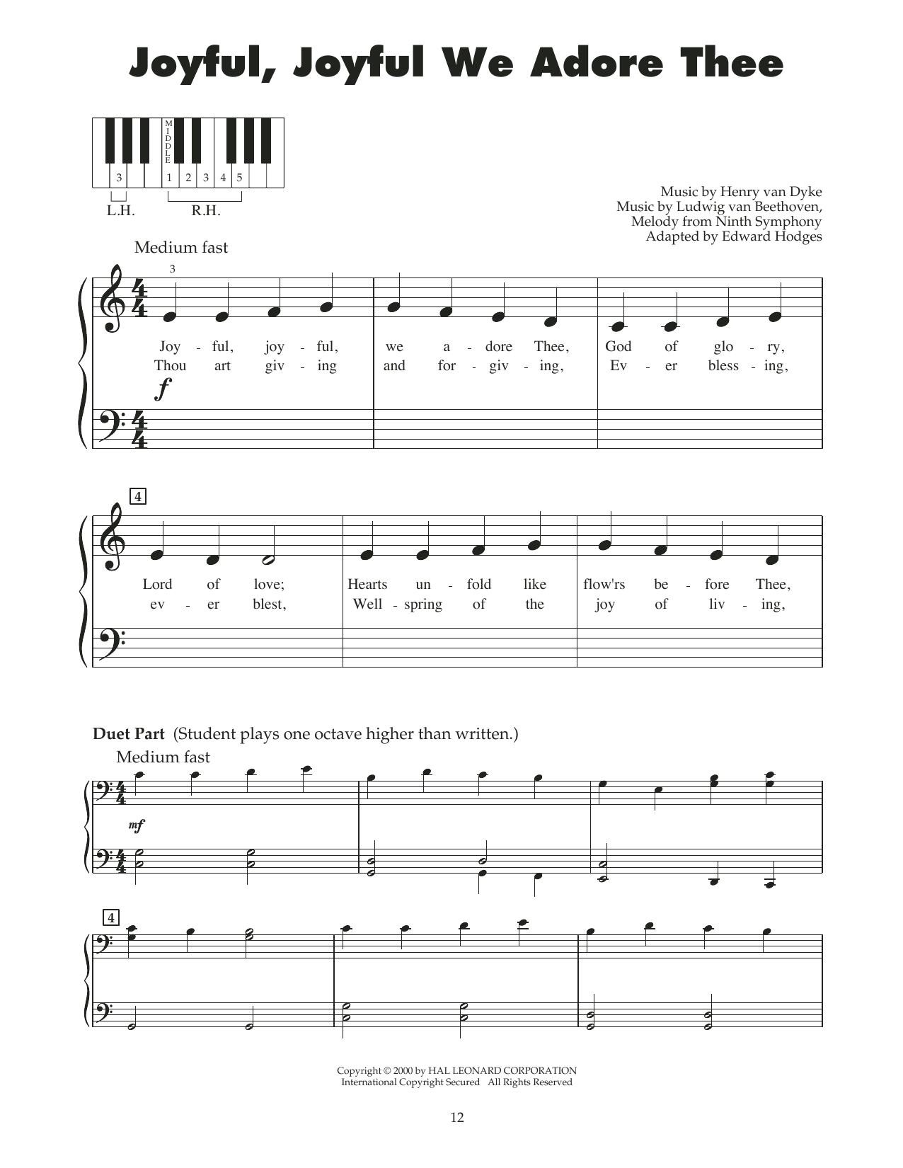 Download Ludwig van Beethoven Joyful, Joyful, We Adore Thee (arr. Carol Klose) Sheet Music and learn how to play 5-Finger Piano PDF digital score in minutes