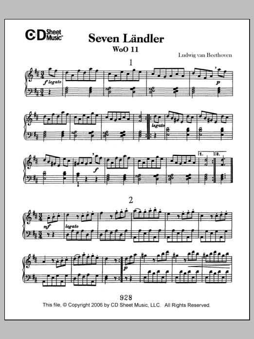 Download Ludwig van Beethoven Landler (7), Woo 11 Sheet Music and learn how to play Piano Solo PDF digital score in minutes