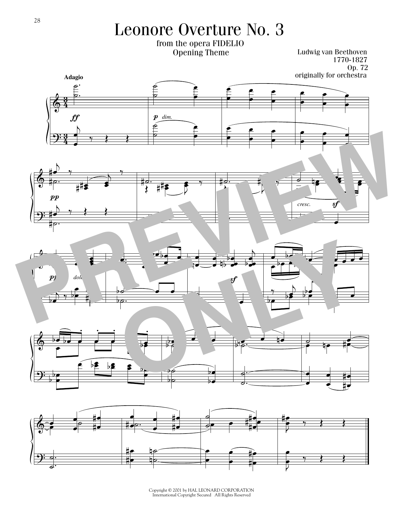 Download Ludwig van Beethoven Leonore Overture No. 3 Sheet Music and learn how to play Piano Solo PDF digital score in minutes