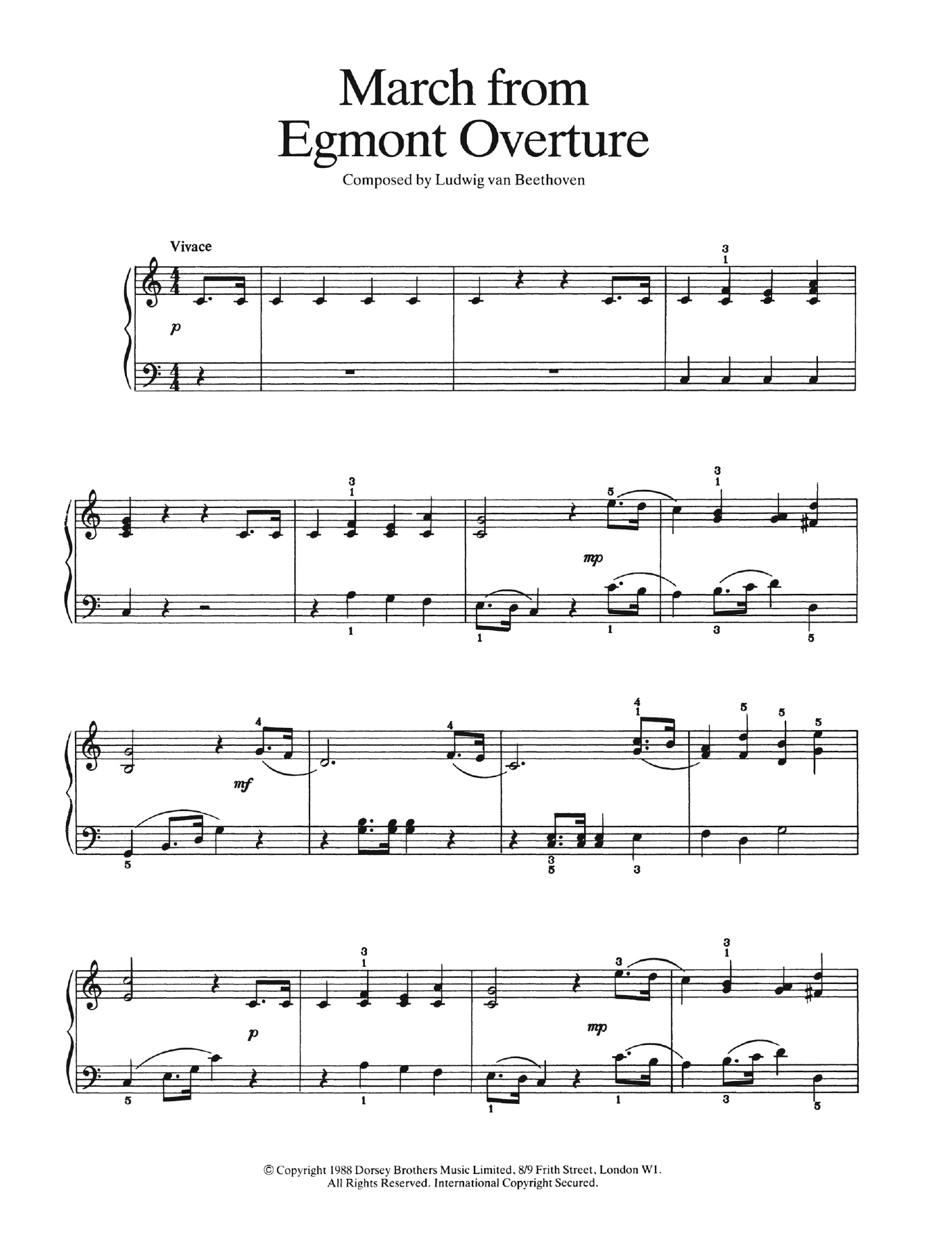 Download Ludwig van Beethoven March from Egmont Overture Sheet Music and learn how to play Easy Piano PDF digital score in minutes