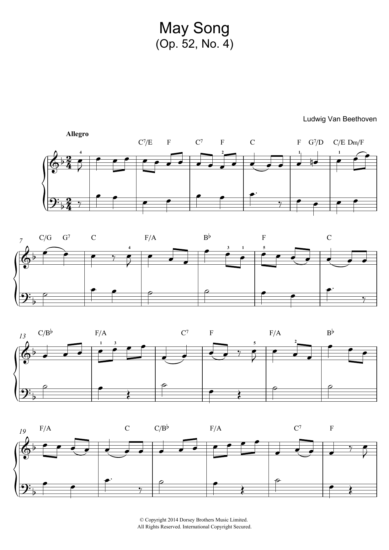 Download Ludwig van Beethoven May Song Op.52, No.4 Sheet Music and learn how to play Beginner Piano PDF digital score in minutes