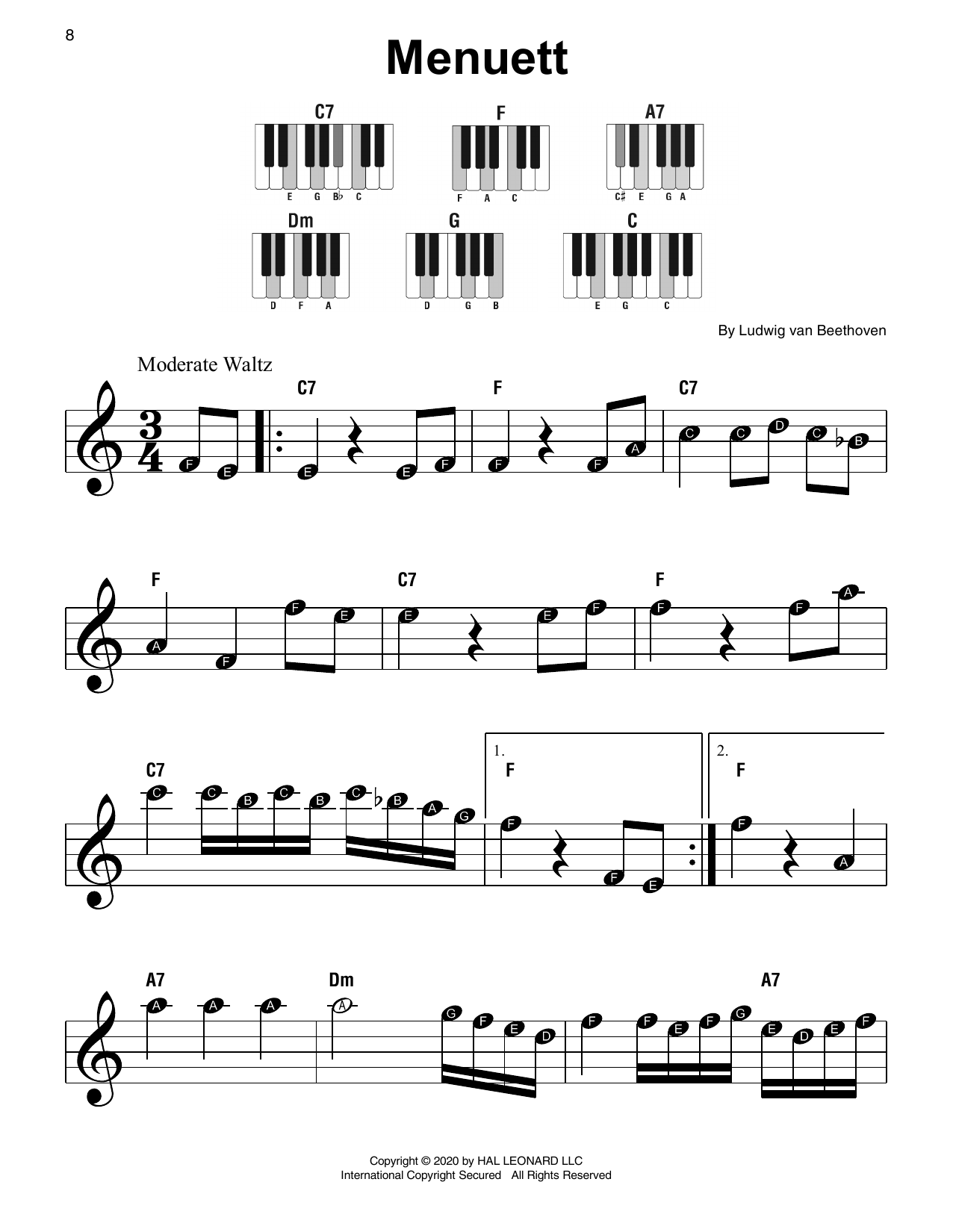 Download Ludwig van Beethoven Menuett Sheet Music and learn how to play Super Easy Piano PDF digital score in minutes