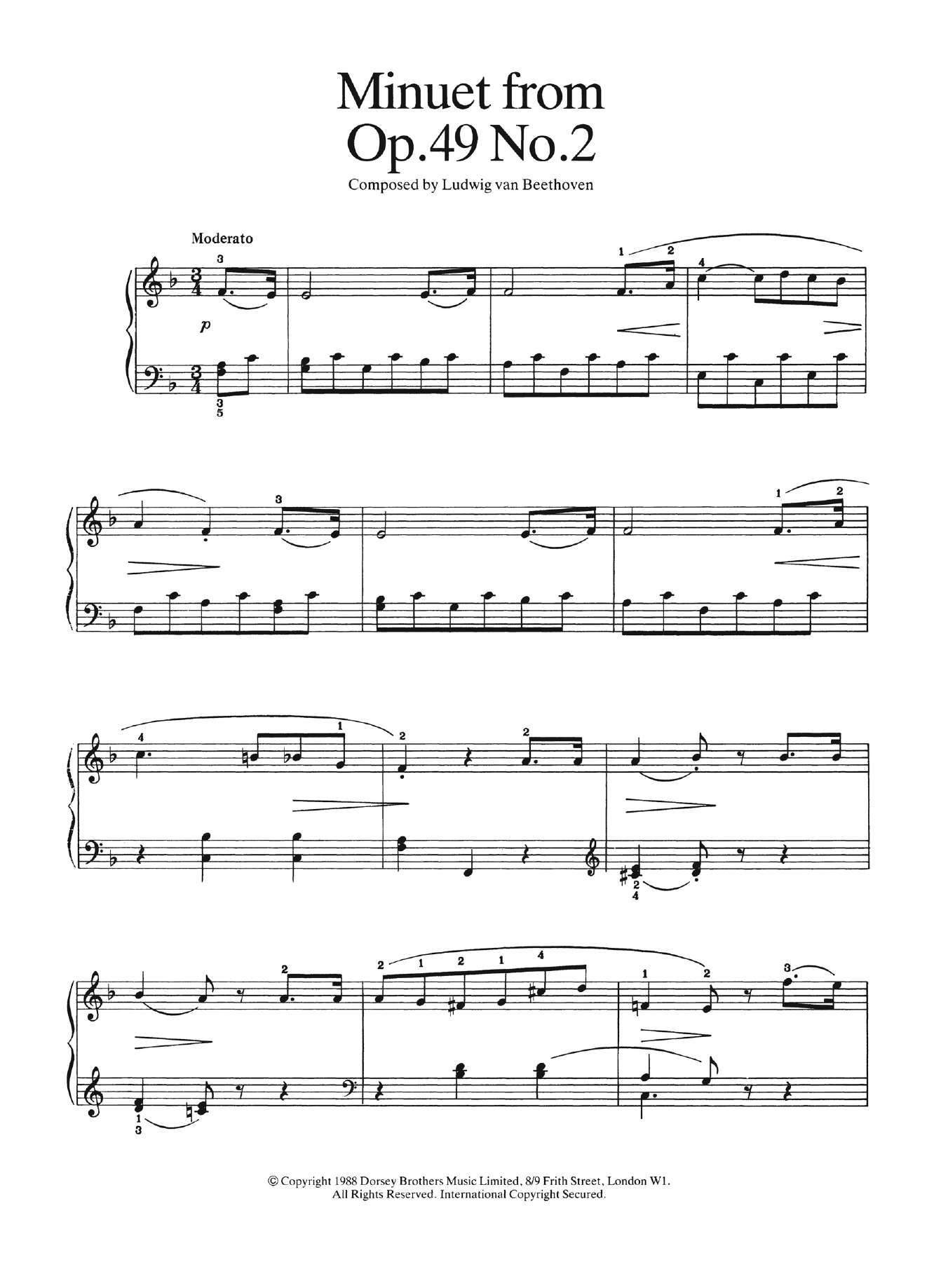Download Ludwig van Beethoven Minuet from Op.49, No.2 Sheet Music and learn how to play Easy Piano PDF digital score in minutes