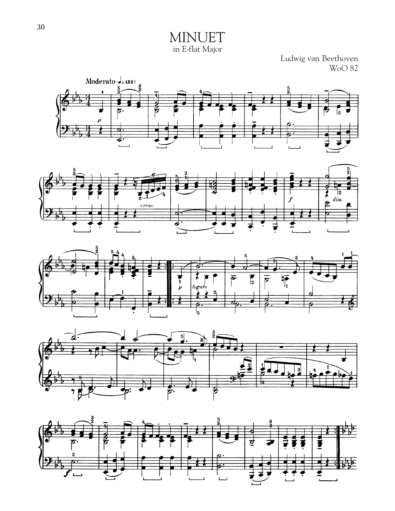 Download Ludwig van Beethoven Minuet In E-Flat, WoO 82 Sheet Music and learn how to play Piano Solo PDF digital score in minutes