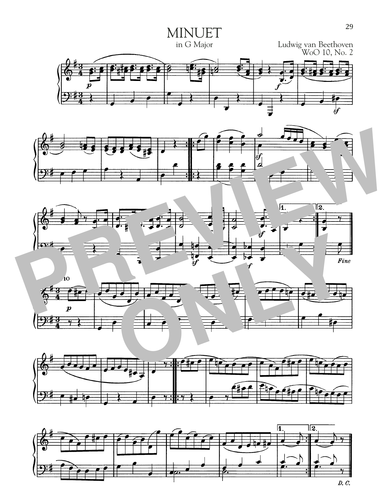 Download Ludwig van Beethoven Minuet In G Major, WoO 10, No. 2 Sheet Music and learn how to play Piano Solo PDF digital score in minutes