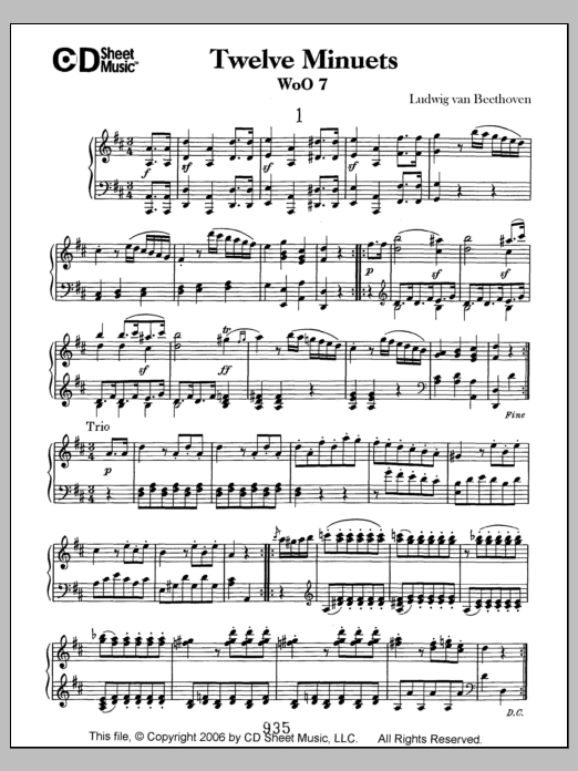 Download Ludwig van Beethoven Minuets (12), Woo 7 Sheet Music and learn how to play Piano Solo PDF digital score in minutes