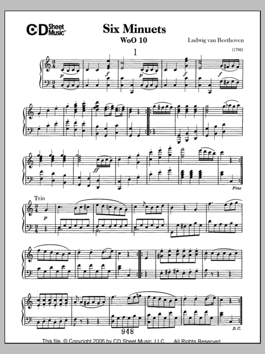 Download Ludwig van Beethoven Minuets (6), Woo 10 Sheet Music and learn how to play Piano Solo PDF digital score in minutes