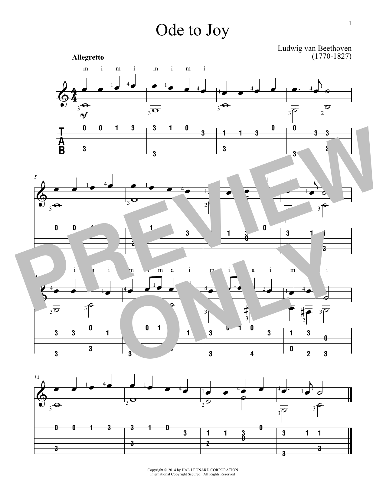 Download Ludwig van Beethoven Ode To Joy Sheet Music and learn how to play Guitar Tab PDF digital score in minutes
