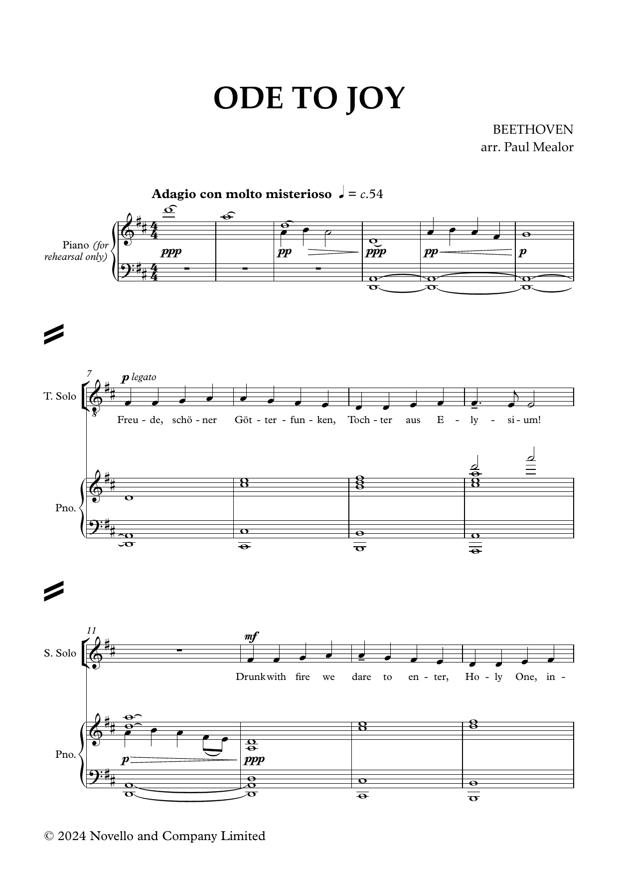 Download Ludwig van Beethoven Ode To Joy (arr. Paul Mealor) Sheet Music and learn how to play Choir PDF digital score in minutes
