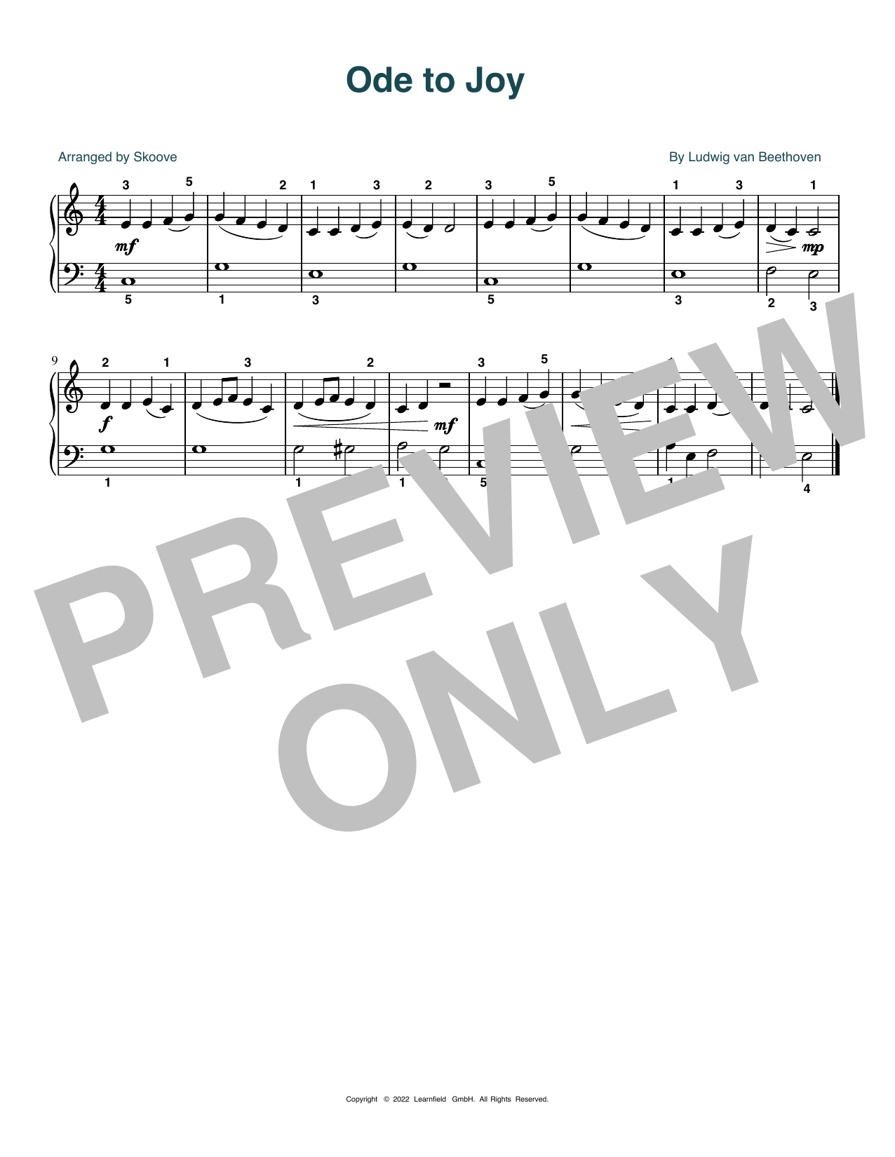 Download Ludwig van Beethoven Ode To Joy (arr. Skoove) Sheet Music and learn how to play Beginner Piano (Abridged) PDF digital score in minutes