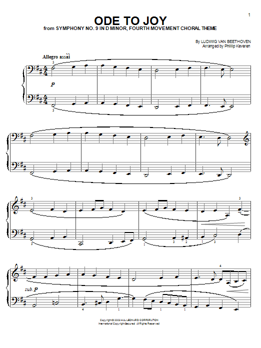 Download Ludwig van Beethoven Ode To Joy Sheet Music and learn how to play Easy Piano PDF digital score in minutes