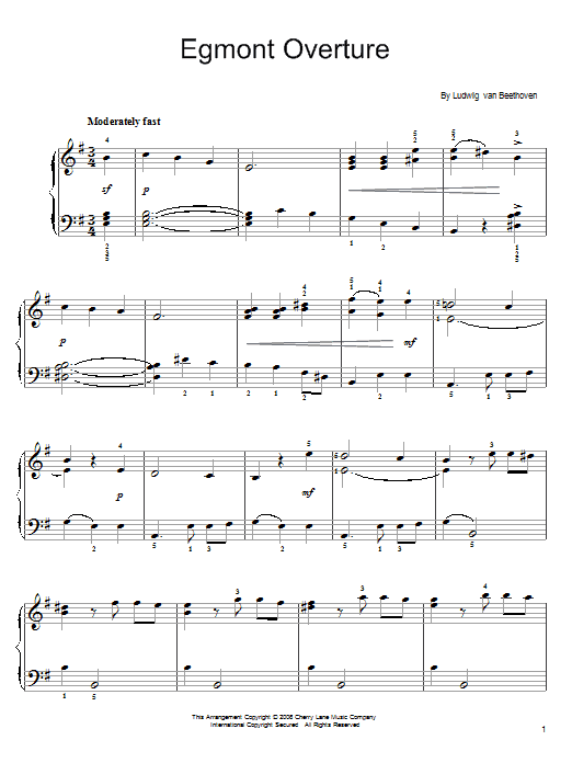 Download Ludwig van Beethoven Overture To Egmont Sheet Music and learn how to play Easy Piano PDF digital score in minutes