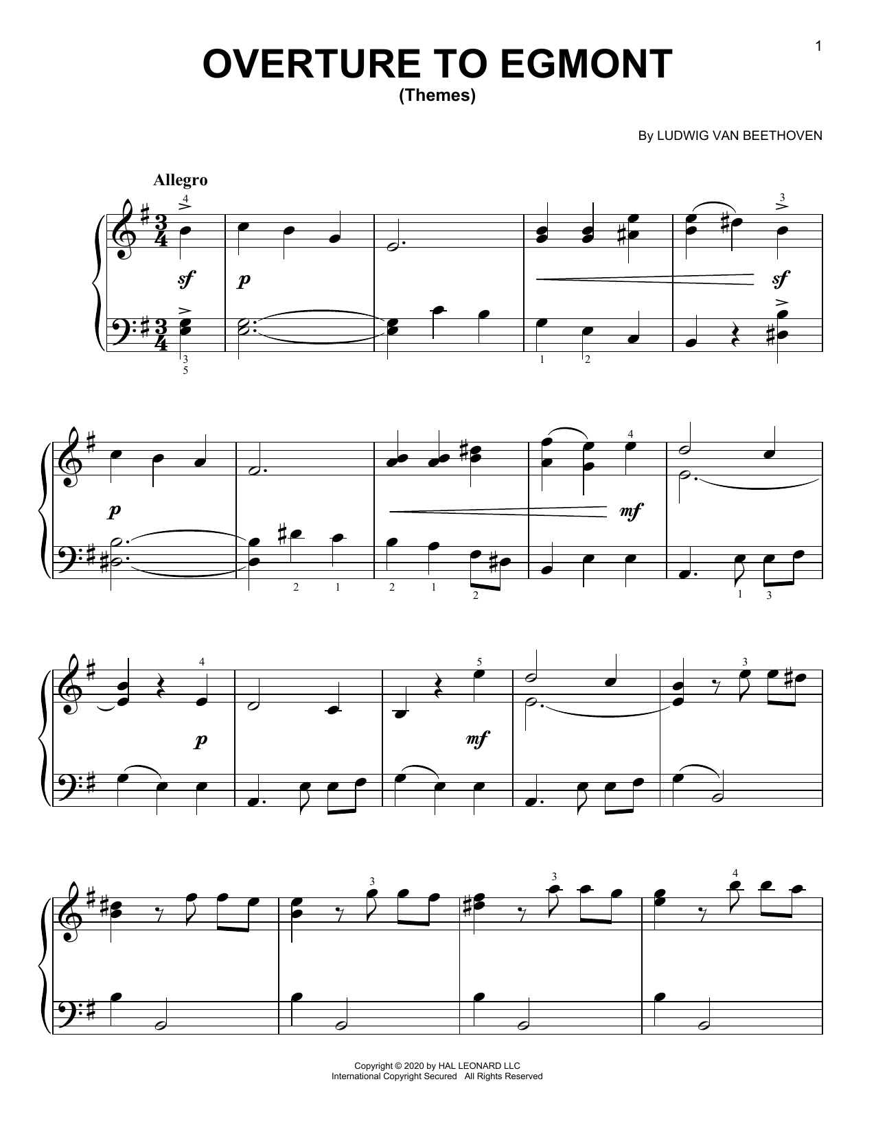 Download Ludwig van Beethoven Overture To Egmont (Themes) Sheet Music and learn how to play Easy Piano PDF digital score in minutes