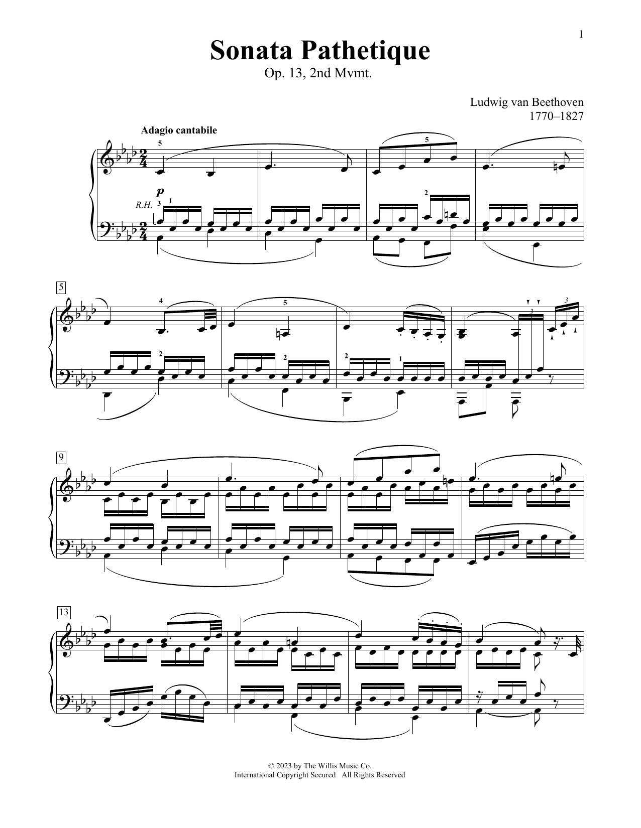 Download Ludwig van Beethoven Pathetique Sonata, Op.13, 2nd mvmt Sheet Music and learn how to play Educational Piano PDF digital score in minutes