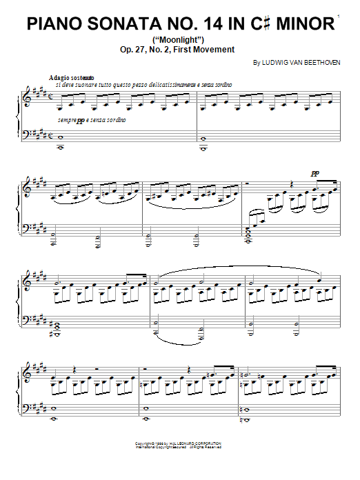Download Ludwig van Beethoven Piano Sonata In C# Minor, Op. 27, No. 2, First Movement (Moonlight) Sheet Music and learn how to play Piano PDF digital score in minutes