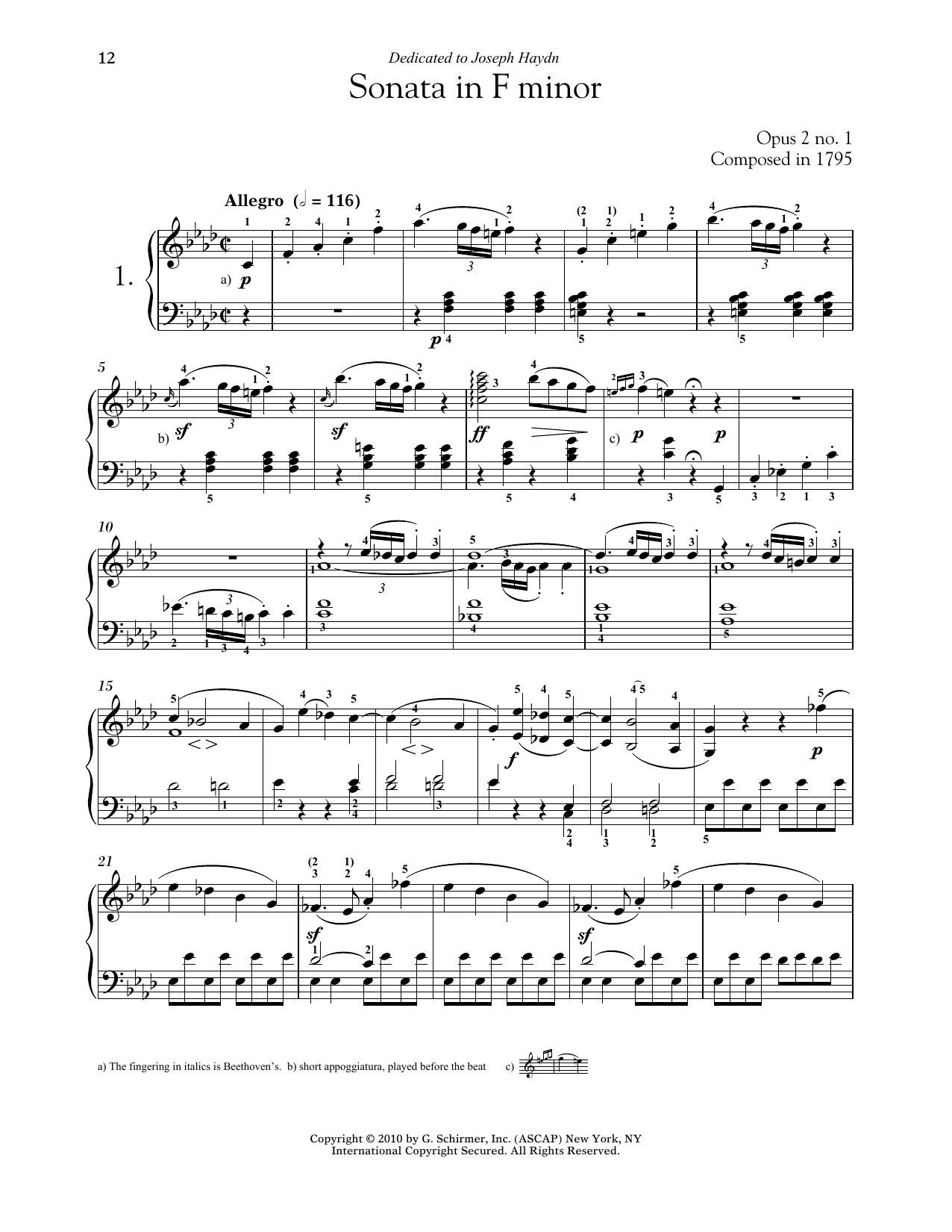 Download Ludwig van Beethoven Piano Sonata No. 1 In F Minor, Op. 2, No. 1 Sheet Music and learn how to play Piano PDF digital score in minutes