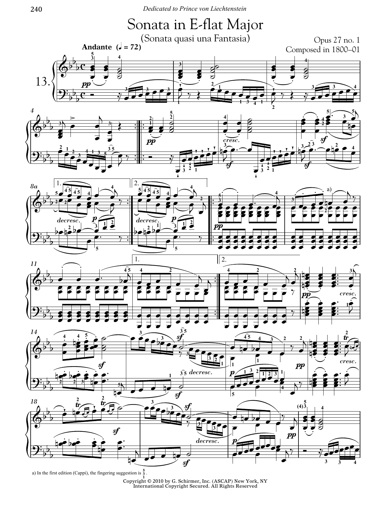 Download Ludwig van Beethoven Piano Sonata No. 13 In E-flat Major, Op. 27, No. 1 Sheet Music and learn how to play Piano PDF digital score in minutes