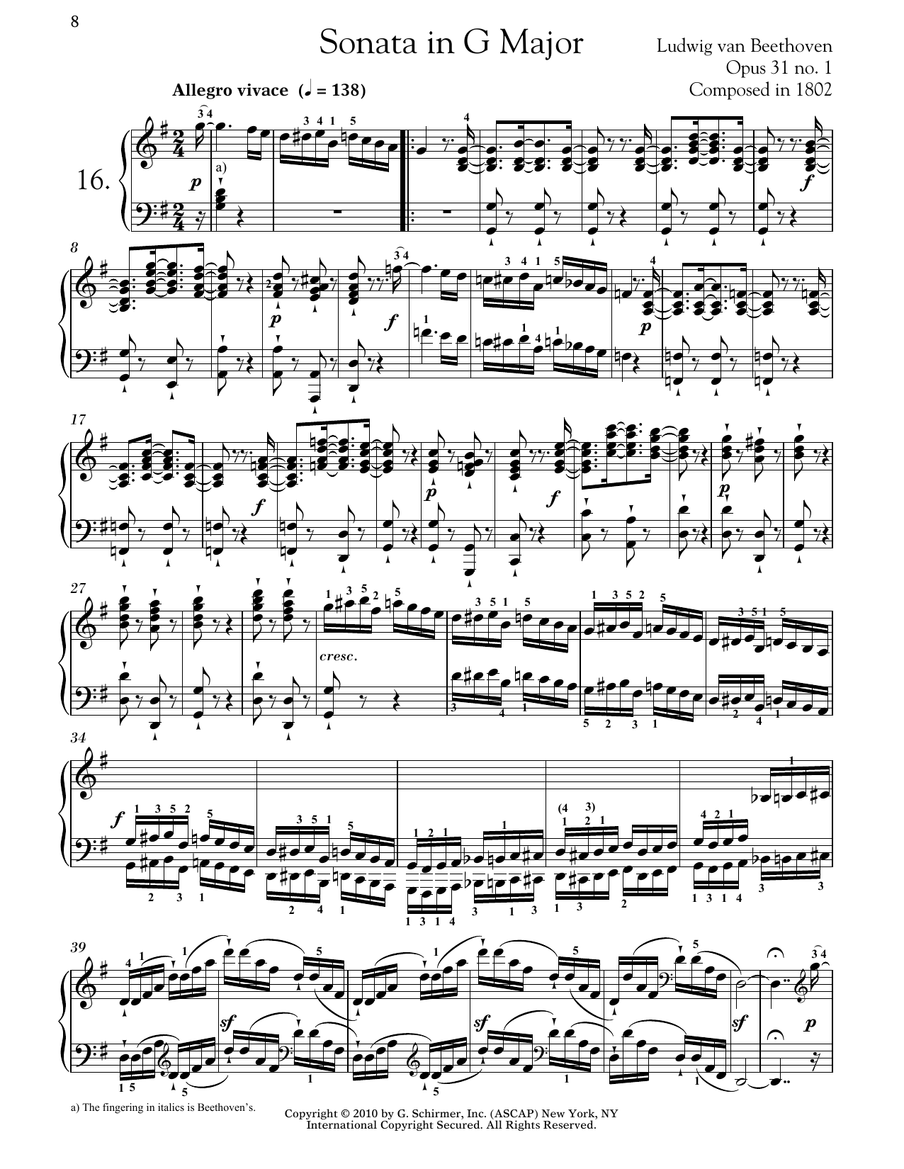 Download Ludwig van Beethoven Piano Sonata No. 16 In G Major, Op. 31, No. 1 Sheet Music and learn how to play Piano PDF digital score in minutes