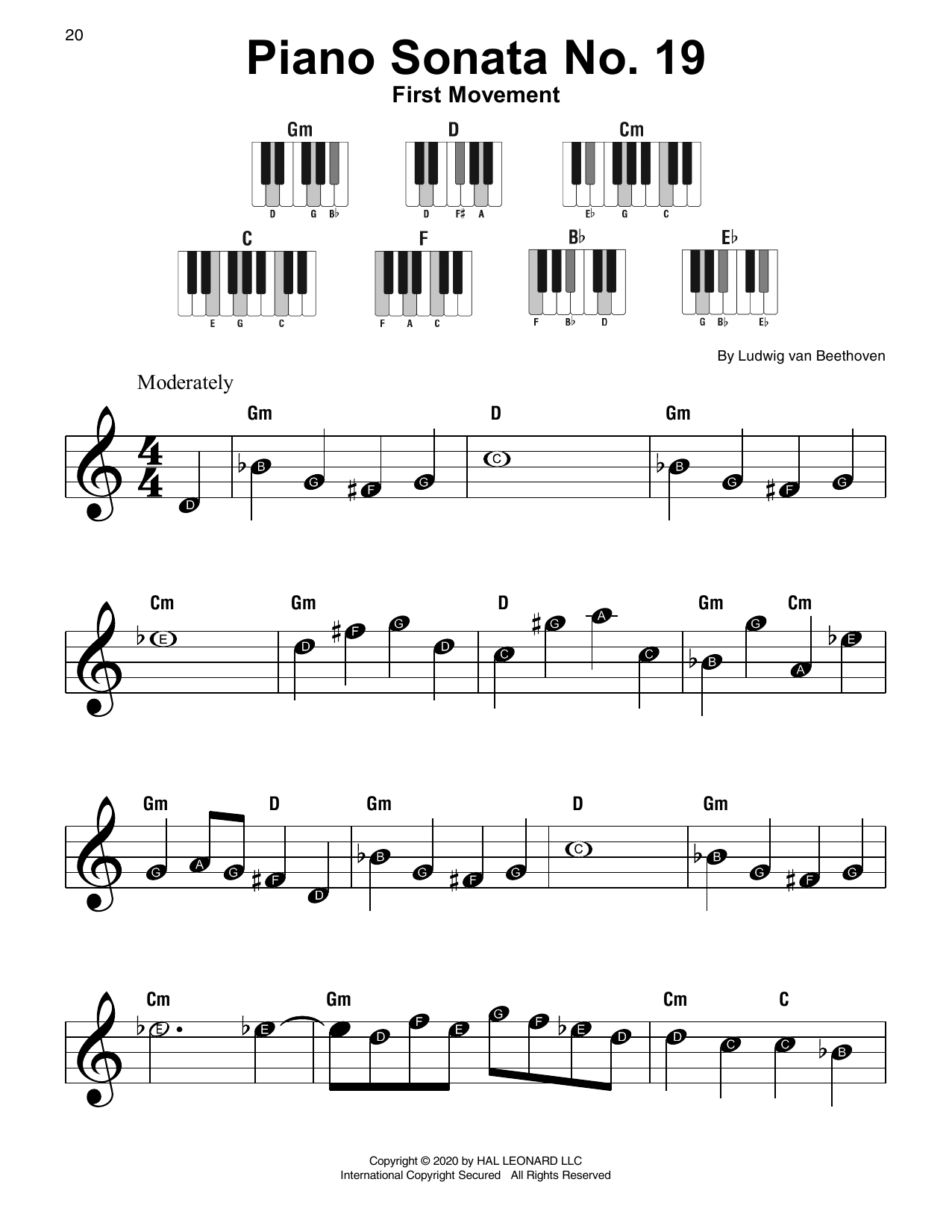 Download Ludwig van Beethoven Piano Sonata No. 19, First Movement Sheet Music and learn how to play Super Easy Piano PDF digital score in minutes