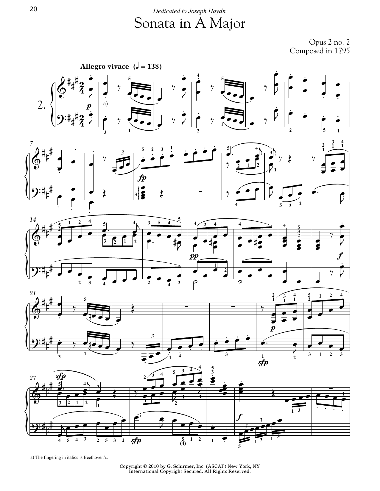 Download Ludwig van Beethoven Piano Sonata No. 2 In A Major, Op. 2, No. 2 Sheet Music and learn how to play Piano PDF digital score in minutes