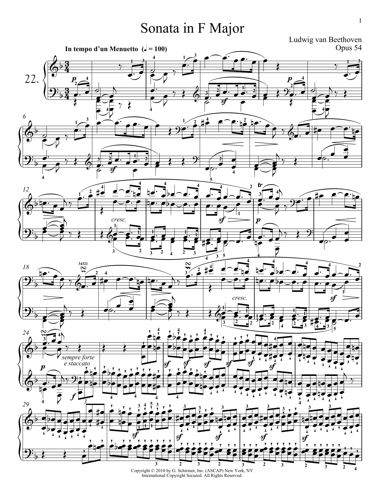 Download Ludwig van Beethoven Piano Sonata No. 22 In F Major, Op. 54 Sheet Music and learn how to play Piano PDF digital score in minutes