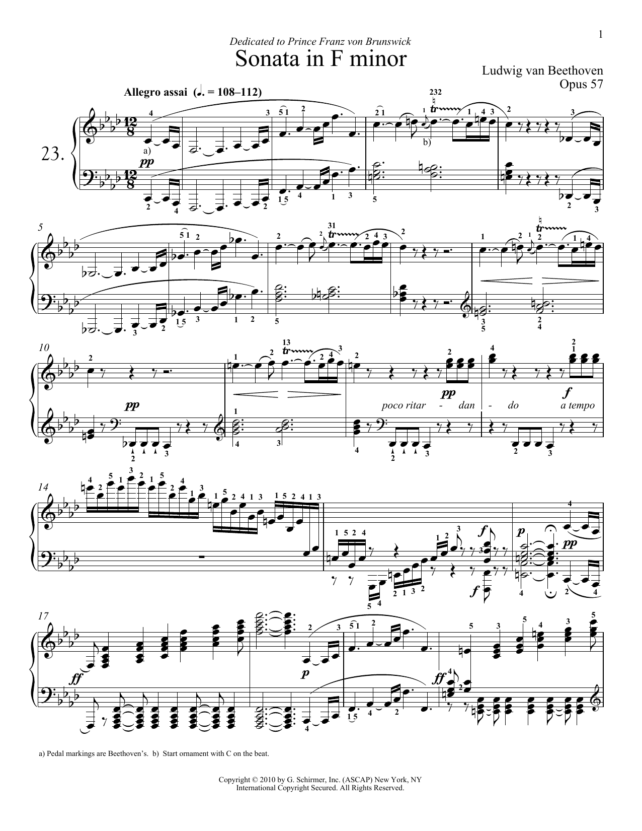 Download Ludwig van Beethoven Piano Sonata No. 23 In F minor, Op. 57 