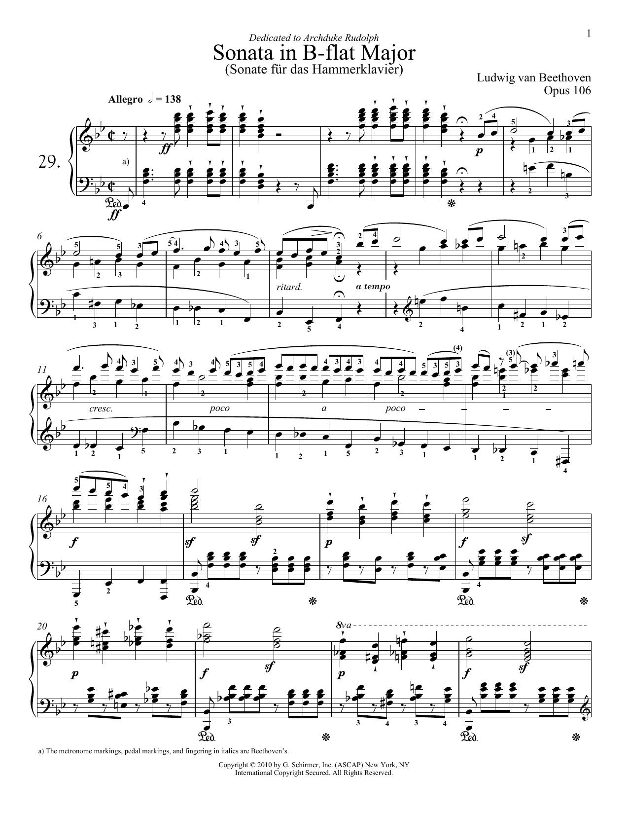 Download Ludwig van Beethoven Piano Sonata No. 29 In B-Flat Major, Op. 106 Sheet Music and learn how to play Piano PDF digital score in minutes