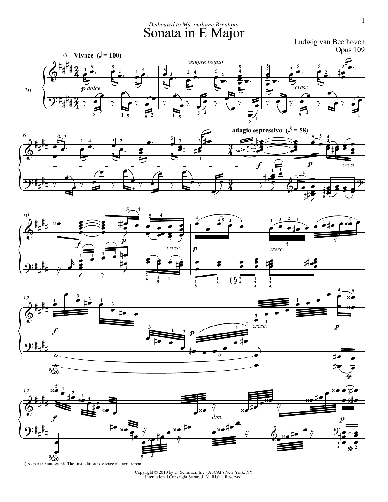 Download Ludwig van Beethoven Piano Sonata No. 30 In E Major, Op. 109 Sheet Music and learn how to play Piano PDF digital score in minutes