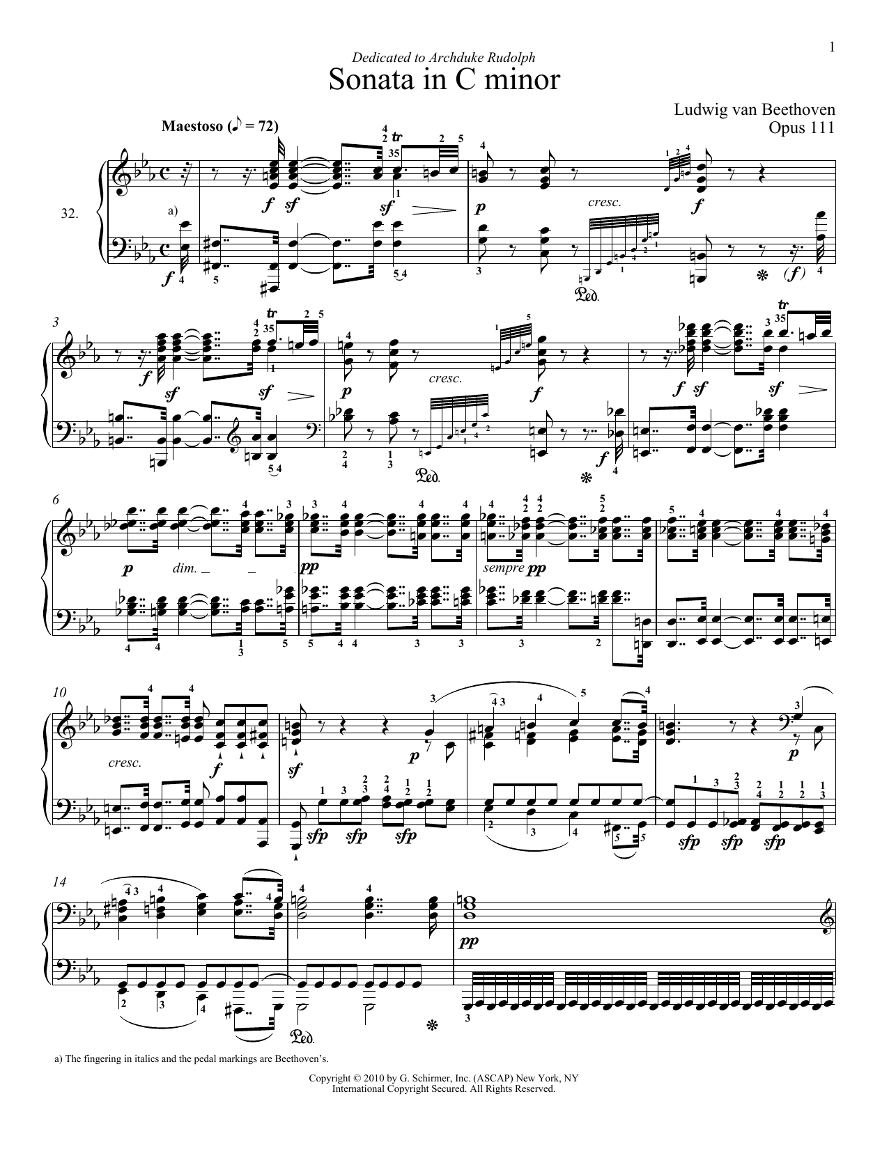 Download Ludwig van Beethoven Piano Sonata No. 32 In C minor, Op. 111 Sheet Music and learn how to play Piano PDF digital score in minutes