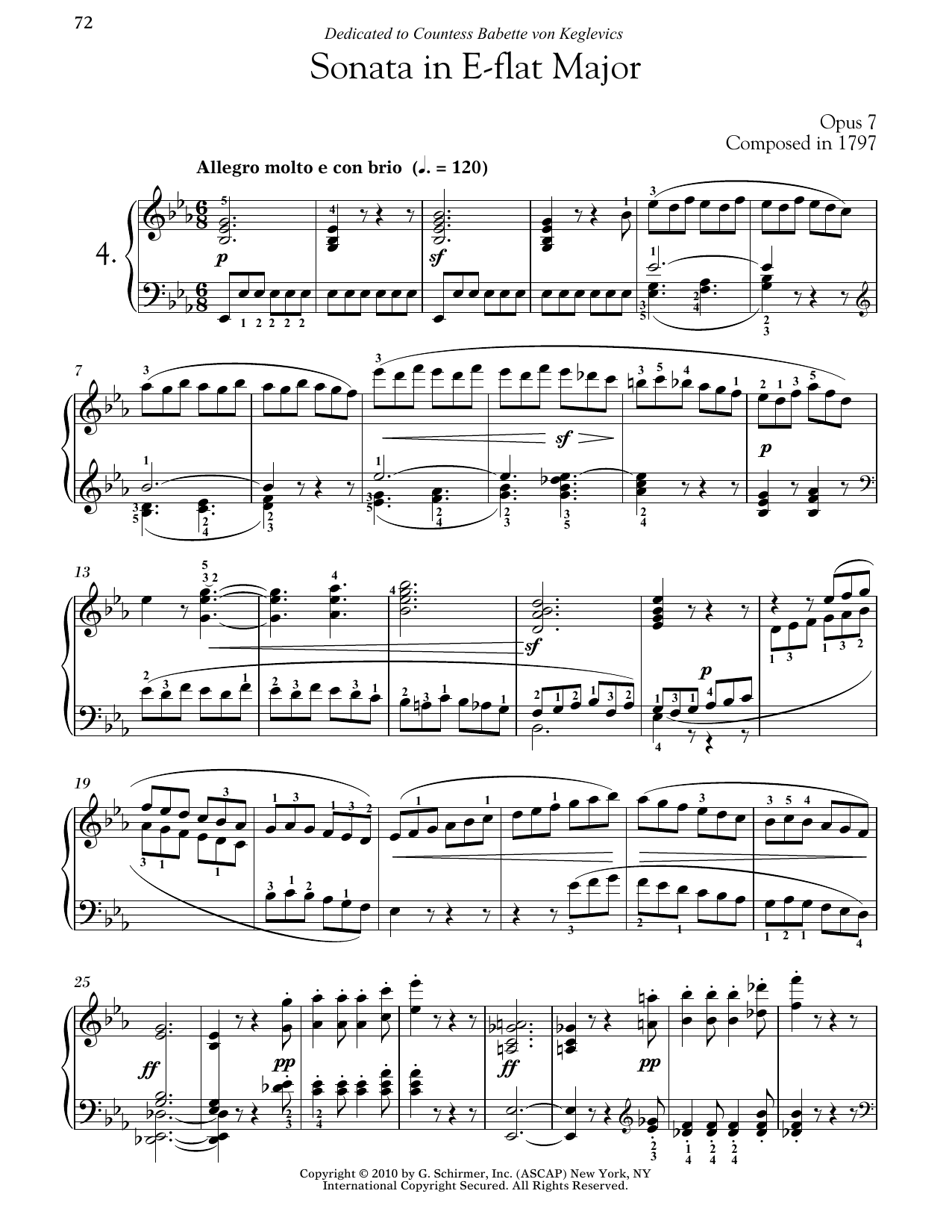 Download Ludwig van Beethoven Piano Sonata No. 4 In E-flat Major, Op. 7 Sheet Music and learn how to play Piano PDF digital score in minutes