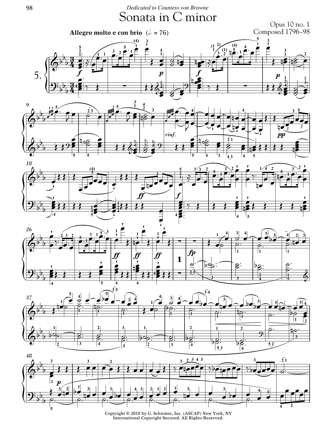 Download Ludwig van Beethoven Piano Sonata No. 5 In C Minor, Op. 10, No. 1 Sheet Music and learn how to play Piano PDF digital score in minutes