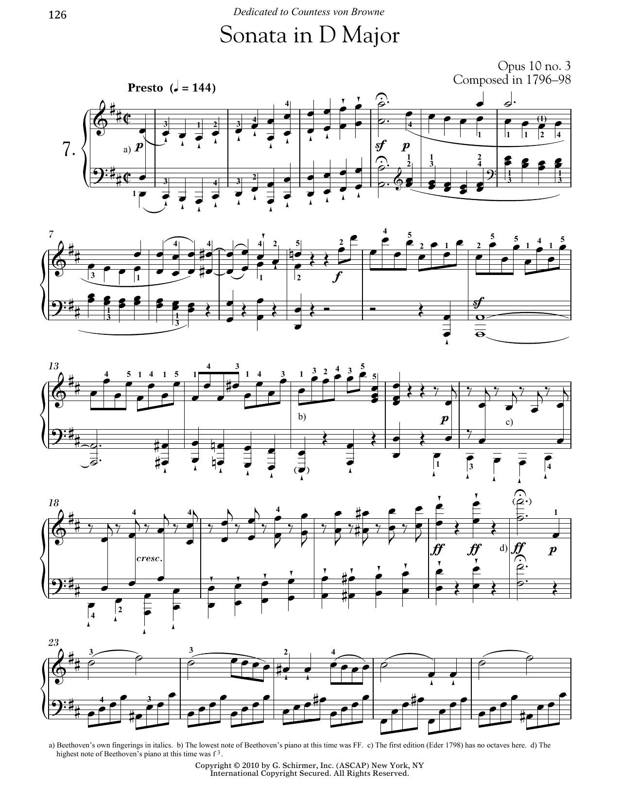 Download Ludwig van Beethoven Piano Sonata No. 7 In D Major, Op. 10, No. 3 Sheet Music and learn how to play Piano PDF digital score in minutes