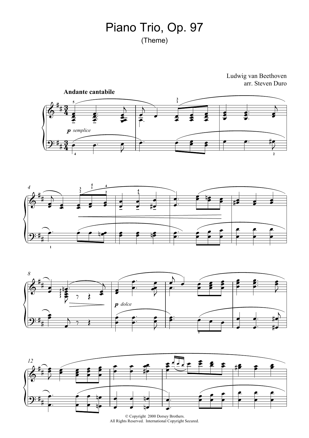 Download Ludwig van Beethoven Piano Trio Opus 97 Sheet Music and learn how to play Piano PDF digital score in minutes