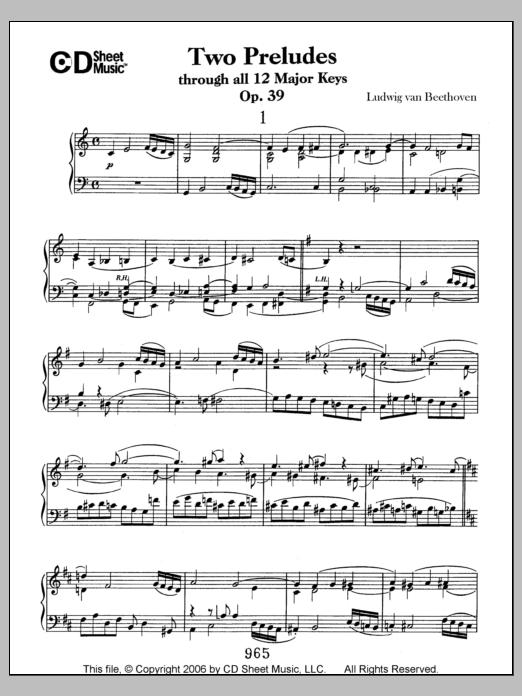 Download Ludwig van Beethoven Preludes (2) Through All 12 Major Keys, Op. 39 Sheet Music and learn how to play Piano Solo PDF digital score in minutes