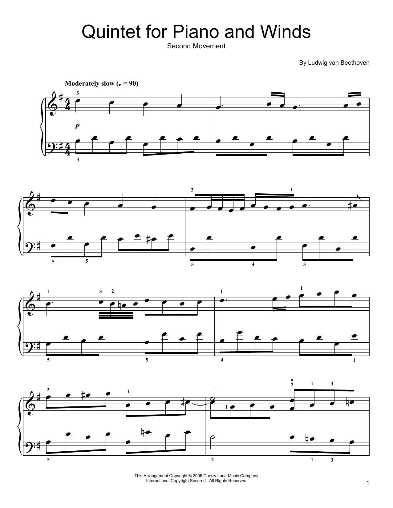 Download Ludwig van Beethoven Quintet For Piano And Winds: Andante Sheet Music and learn how to play Easy Piano PDF digital score in minutes