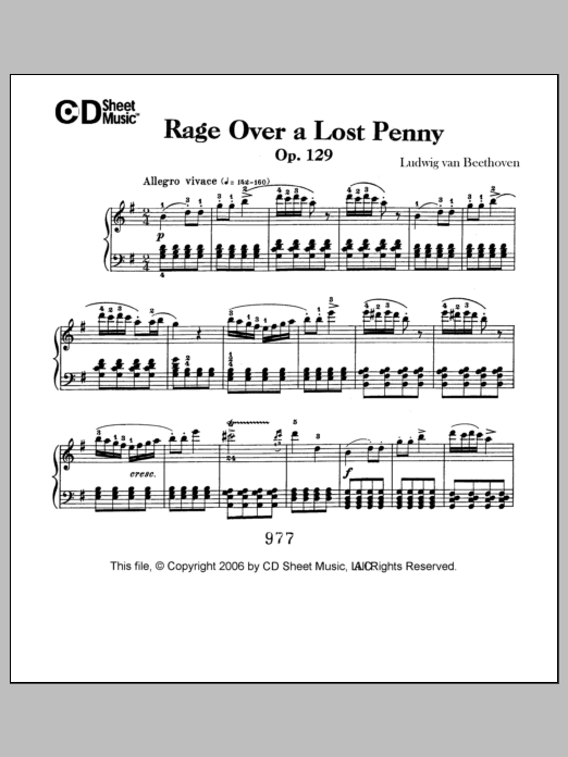 Download Ludwig van Beethoven Rage Over A Lost Penny (rondo A Capriccio In G), Op. 129 Sheet Music and learn how to play Piano Solo PDF digital score in minutes